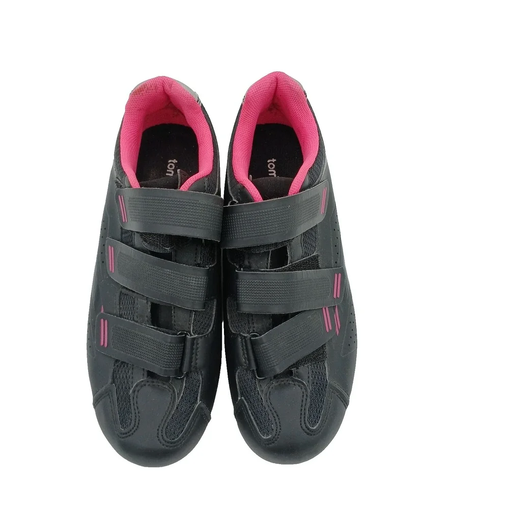 Womens 7.5 Tommaso Pista 100 Road Cycling Shoes Black Pink Adjustable Hook Loop‎